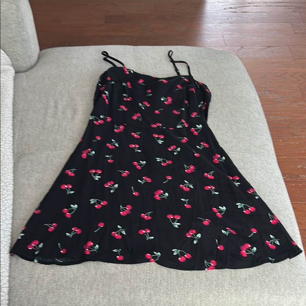 Cherry Print Black Dress
